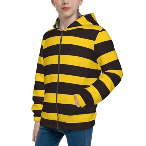 Bee Stripe Kids Pullover Hoodies Boys Zip Up Sweatshirts Girls Athletic Clothes with Pocket