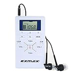 EXMAX E108 Wireless FM Radio Receiver Portable DSP Stereo Pocket Mini FM Radio Receiver Digital Samll FM Radio Earbuds LCD Clock for FM Translator Tour Guide System FM Transmitter Work - White