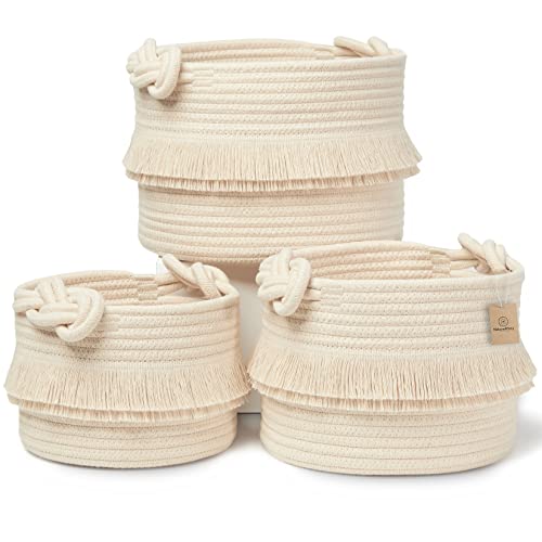 NaturalCozy-3-Piece-Boho-Decor-Storage-Basket-Set--Cotton-Rope-Woven-Baskets-for-Organizing-Small-Baby-Stuff-Shower-Gift-Basket-Nursery-Planter-Toy-Shelves NaturalCozy 3 Piece Boho Decor Storage Basket Set–Cotton Rope Woven Baskets for Organizing Small Baby Stuff Shower Gift Basket Nursery Planter Toy Shelves