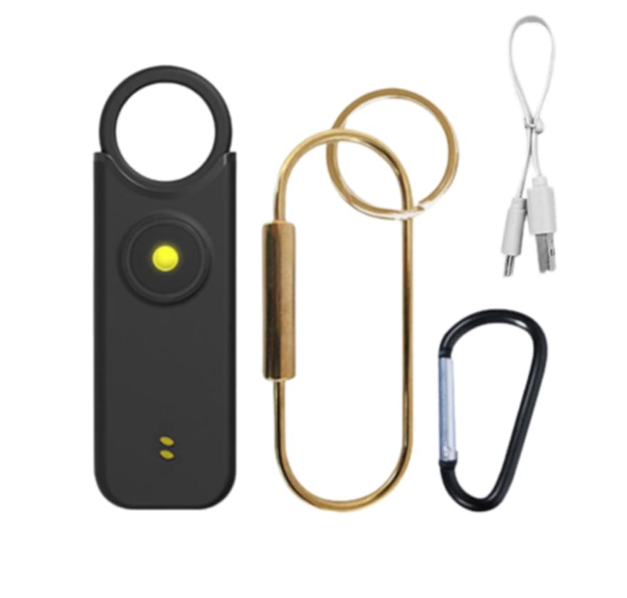 Alarma de Seguridad Personal, Llavero con Sirena de 135dB y Luz Led Estroboscópica para Mujeres, Niños, Ancianos, Sistema de Emergencia y Autodefensa Recargable. (Negra)