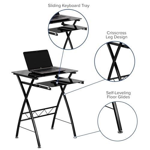 Bureau d'ordinateur en verre trempé noir de style table informatique compacte