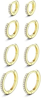 LOLIAS 4Pairs 14K Gold Plated Small Huggies Hoop Earrings for Women Mens CZ Mini Hoop Earrings Hypoallergenic Cartilage Tiny Hoop Cuff Sleeper Earrings Piercing 6mm 8mm 10mm 12mm