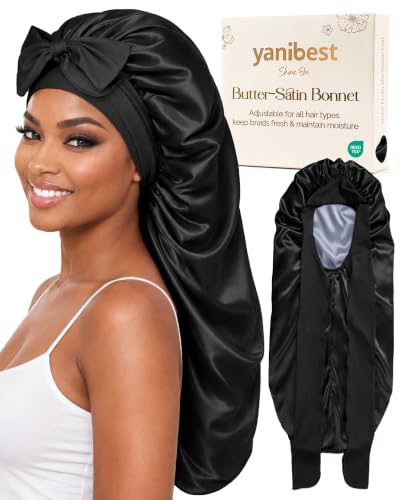 YANIBEST Double Layer Extra Long Bonnet, Adjustable Satin Sleep Bonnet
