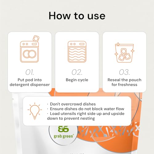 Grab Green Automatic Dishwashing Detergent Pods, 60 Count, Fragrance Free, Plant and Mineral Based, Superior Cleaning, Powerful Grease Removal, Brilliant Shine - Thumbnail 5