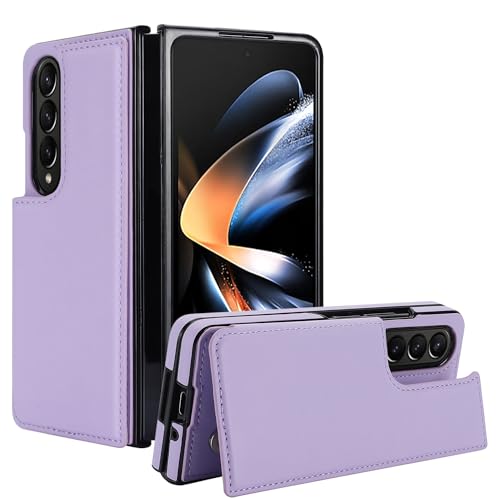 Étui Galaxy Z Fold 4 en cuir violet avec fentes pour cartes et support béquille