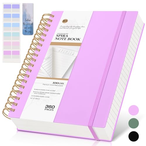 MUAHLIUB Spiral Notebook Journal College Ruled, 360 Pages Lined Thick Journals for Women Men, B5 Big Notebooks with 100GSM Paper, Spiral Bound Journaling for Writing Work School Purple 7.6"&times;10"