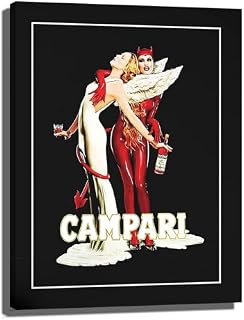 Campari Vintage Devil and Angel Print Poster Canvas Wall Art Artwork Picture Prints for Home Wall Decor Gift (Unframed OR Framed) (A-Unframed,16inx22in)