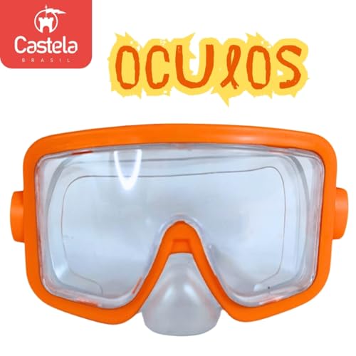 Kit Mergulho Infantil Máscara Snorkel Laranja Verde Piscina Praia Castela