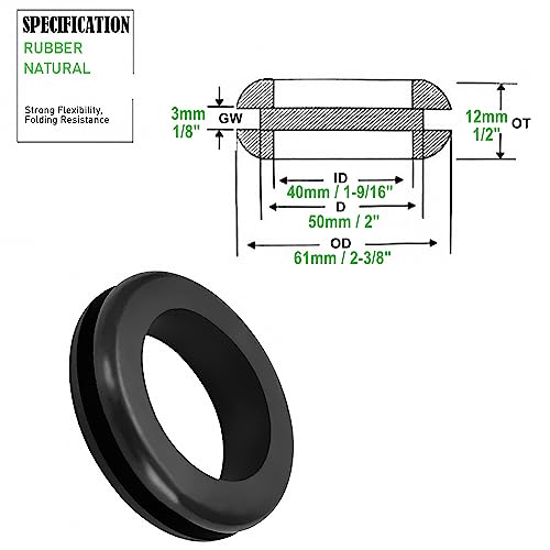 Easyeah 2 Inch Rubber Grommet, 2" Drill Hole 1-1/2" Id-Rubber Cable Hole Plugs-Hole Grommets Rubber-Eyelet Ring-Firewall Grommets Automotive For Wires, Cables, Cords, 4Pcs #TOP1