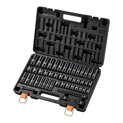 VEVOR Impact Socket Set, 3/8" Drive, 48-Piece Socket Set, 6-Point Sockets, SAE 5/16"-3/4" and Metric 8-19 mm, 21-22 mm, Easy to Identify, Cr-V Alloy Steel, Extension Bar, Adapter and Storage Cage by VEVOR - Image 3