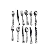 Material: Metall Odoukey 12st 01.12 Mini-Weinlese-Puppenhaus Miniaturen Geschirr Besteck Metall Silber Gabel, Löffel, Küche Lebensmittel Möbel Spielzeug