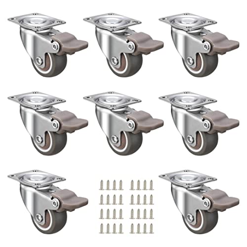 JGJC Small Caster Wheels 1 inch, Rubber Wheels 8 Pack Swivel Locking Casters, Durable Low Profile Casters for Furniture, No Noise Plate Castor Wheels for Furniture, Same Product as B (4 Pack)