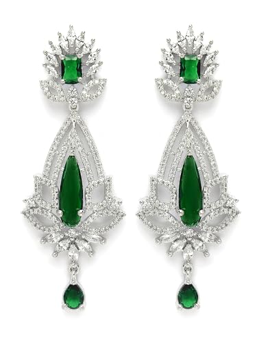 Image of Karatcart Women Silver Plated Blue American Diamond Studded Jhumki Earrings