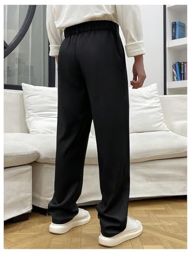 GORGLITTER Men's Zipper Fly Baggy Dress Pants Straight Leg Casual Pleated Trousers Streetwear3