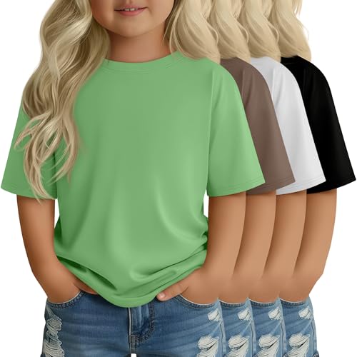 YooAurvox 4 Pack Toddler Girls Short Sleeve Tops, 4-Color, 3T