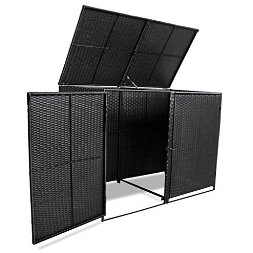 Inlife 2 Wheelie Bin Shed Storage,Outdoor Trash Can Shed With 2 Individually Lockable Doors For Garden Poly Rattan Garden Garbage Container Shed Black 58.3"X31.5"X43.7" #TOP5
