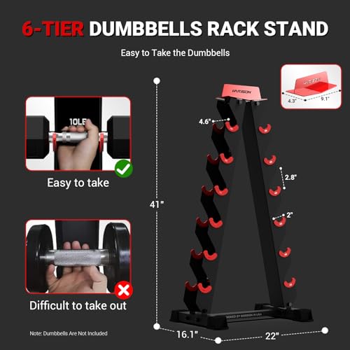 HARISON High-end A-Frame Dumbbell Rack Stand, 6-Tier Weight Rack for Dumbbells Home Gym 480LBS Weight Capacity(without dumbbells)