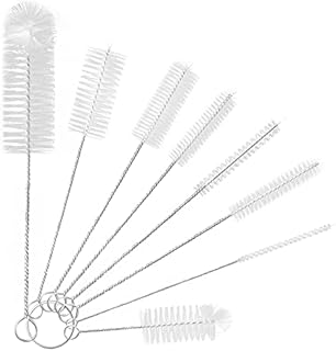 YUNGMAX Small Cleaning Bottle Brush Set, 8PCS Nylon Straw Cleaner Pipe Brushes for Washing Narrow Neck Water Bottles Jars Teapot Spout Coffee Machine Tube