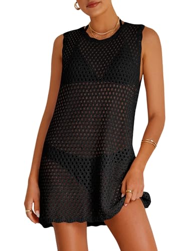 ATOG Swimsuit Coverup for Women Beach Bathing Suit Cover Ups Crochet Swimwear Summer Knit Swim Outfits(Black,S)