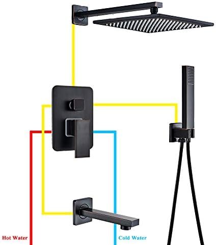 Douche à effet de pluie robinet de bain mural mitigeur bronze 12" - 6