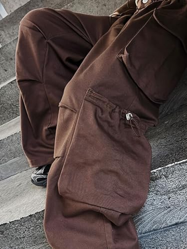 Image of Girls Cargo Pants Wide-Leg Straight Streetwear, 6-14 Years | Elastic Drawstring Vintage Baggy Pants Y2K School Casual