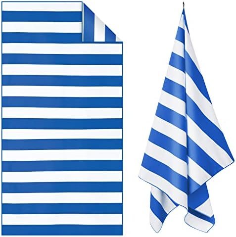 Plazenzon Microfiber Beach Towel Oversized Travel Towel (Medium 63x32), Quick Dry Towel for Swim, Pool - Sand Free Beach Towel - Lightweight, Compact Beach Towel for Kids Adult(Blue Stripes)