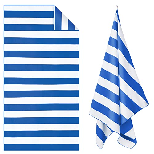 Plazenzon Microfiber Beach Towel Oversized Travel Towel (Medium 63X32), Quick Dry Towel For Swim, Pool - Sand Free Beach Towel - Lightweight, Compact Beach Towel For Kids Adult(Blue Stripes) #TOP3