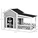 PawHut Wooden Dog House Outdoor with Porch, Cabin Style Raised Dog Shelter with Asphalt Roof, Doors, and Shutter Window, for Medium Large Sized Dog, Light Gray