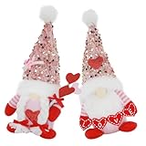 GARVALON 2 Stück Valentinstag Gnomen Puppen Paar Dekoration Plüschzwerg Ornamente mit Pailletten Romantische Wohndeko Geschenk