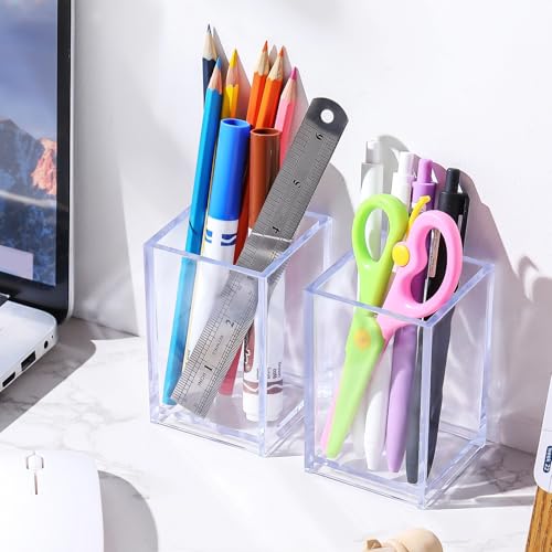 Sabary 36 Pack Acrylic Pencil Pen Holder Cup, 2.6 x 2.6 x 4 Square Storage Organizer for Pens, Colored Pencils Paintbrushes and Makeup Brush for Desk Drawers School Office Home Supplies(Transparent) by Sabary - Image 6
