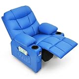 GLACER Kids Recliner Chair w/Cup Holder & Side Pockets, Children Recliner w/Comfortable Backrest, Ar