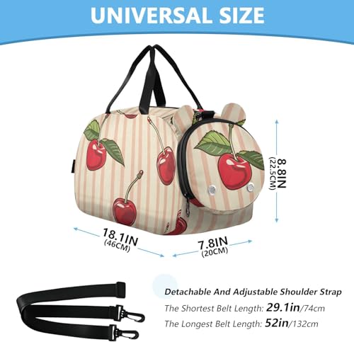 Duffle Bag Kids Gym Bag with Shoes Compartment & Wet Separation Overnight Travel Duffel Bag Striped Cherries for Girl Boy3