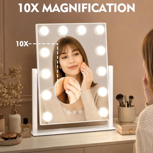 Image of ROLOVE 13x16 inch Lighted Hollywood Makeup Mirror with Detachable Magnifier