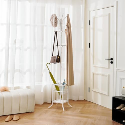 Yoobure Coat Rack Freestanding - Coat Tree with Umbrella Holder, Metal Coat Rack Stand with 12 Hooks, Modern Coat Hanger Stand for Entryway, Purse Rack Hat Rack Stand for Living Room Bedroom Office by Yoobure - Image 2