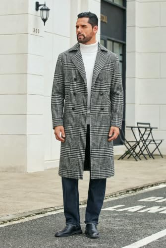 COOFANDY Men Long Trench Coat Winter Plaid Double Breasted Overcoat Peacoat - image 5