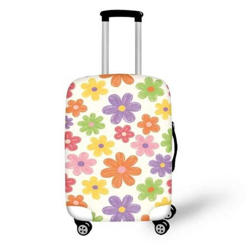 Housse valise XL fleurs oranges couvre bagage élastique et lavable