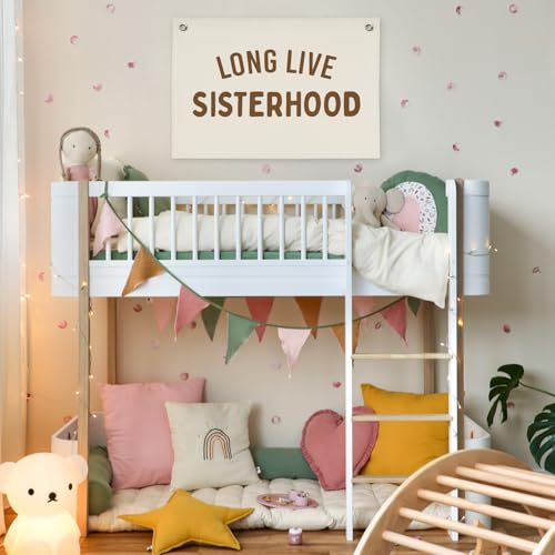 Image of Girls Room Decor,Long Live Sisterhood Canvas Banner,Nursery Playroom Wall Decor for Girls Bedroom Toddler Decorations Teen Girls Room Decor,Twins Bedroom Decor Flag Canvas Banner 30x20 Inch