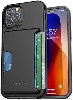 ENCASED iPhone 12 Pro Max Wallet Case (2020) Protective Shockproof Case with Card Holder Slot (3 Credit Cards Capacity) Black