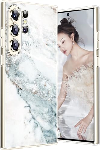 Coque Samsung S25 Ultra antichoc motif marbre blanc bleu silicone TPU