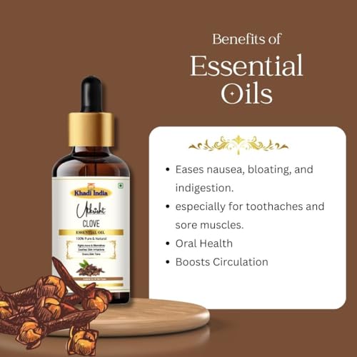 Image of Khadi Clove Essential Oil 15 ml | Pure & Natural Therapeutic Grade | For Teeth & Gums, Toothache Relief | Oil for Face | Skin & Hair Care | All Skin Types | Aromatherapy for Men & Women