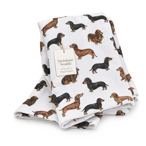 Image of Mud Pie Dachshund Muslin Swaddle Blanket, Baby Blanket | Weiner Dog Baby Blanket
