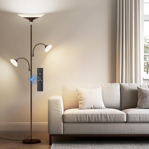 Image of SIBRILLE 3 Way Torchiere Floor Lamp - 42W Dimmable LED Tree Standing Lamp with Remote, 2300LM, Color Changing, 72 inch Tall Bright Floor Lamp for Living Room Bedroom Office