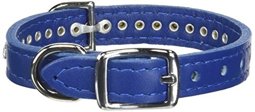 Image of Signature Leather Crystal Dog Collar, Blue Solid Grain Leather, Fits 7.5 inch-9.5 inch Neck Size, 12 inch Overall Length