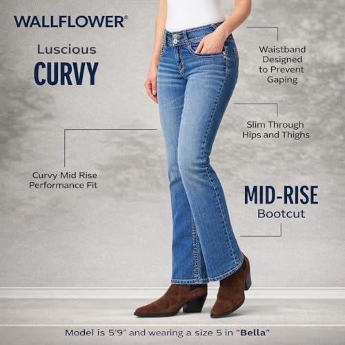Image of WallFlower Luscious Curvy Bootcut Jeans for Women, Mid-Rise Insta Stretch Denim, Size-Inclusive Juniors Jeans