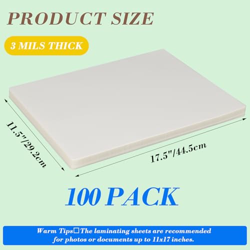 HORLIMER 100 Pack 11x17 Laminating Sheets, Clear Thermal Laminating Pouches 11.5 x 17.5 for Laminator, 3 Mil - Thumbnail 3