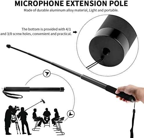 5-Section Telescoping Microphone Boom Pole, Compact Mic Boompole Extends 35 to 150cm