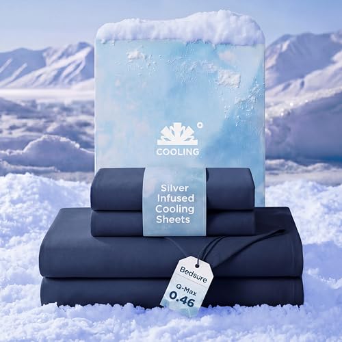 Image of Bedsure Cooling Sheets King Size, Silver Infused Bed Sheets, Q-Max>0.46
