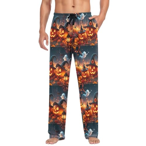 Spirits Pumpkins Men's Cotton Pajama Pants with Pockets and Drawstring Comfortable and Stylish,S