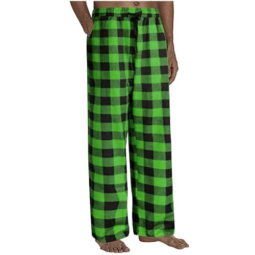 Mens Plaid Pants Petite High Waisted Drawstring Wide Leg Straight Pants Casual Loose Fit Pajamas Trouser Loungewear