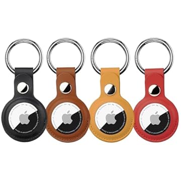 ONEJIE Airtag chaveiro de couro Airtag, capa de proteção multifacetada Airtags, capa protetora durável e resistente a choques, chaveiro para coleira de cachorro, carteira, bagagem, multicolorido